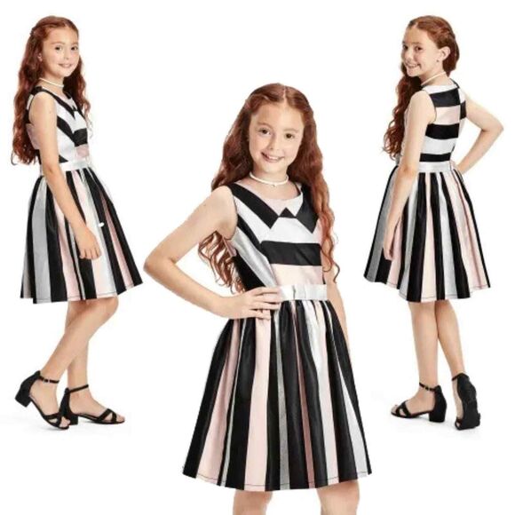 The Childrens Place Sleeveless Metallic Colorblock Jacquard Dress Black Girls 12 - Picture 1 of 14